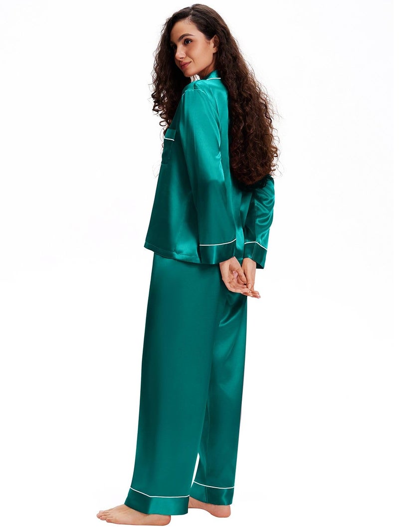 Lonxu Womens Silk Satin Pajamas Set Green 2XL - Image 2
